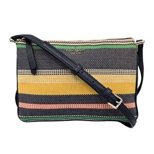 Kate Spade Striped Woven Crossbody Bag Navy Yellow Green‎ Red Leather Strap